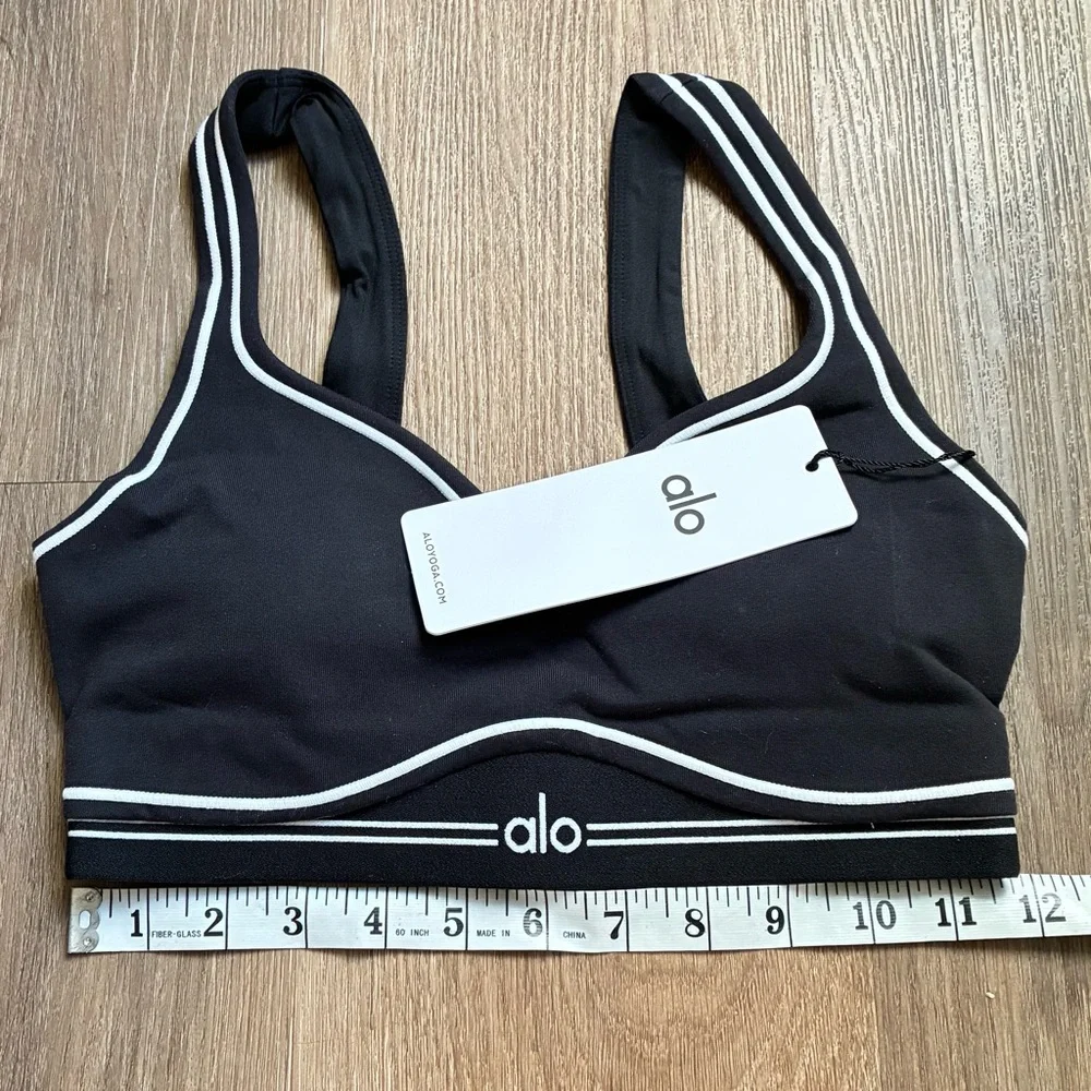 SOLD SOLD !!!Alo Yoga Airbrush Heart Throb Bra Black/White Sz XS  NWT - Picture 4 of 4